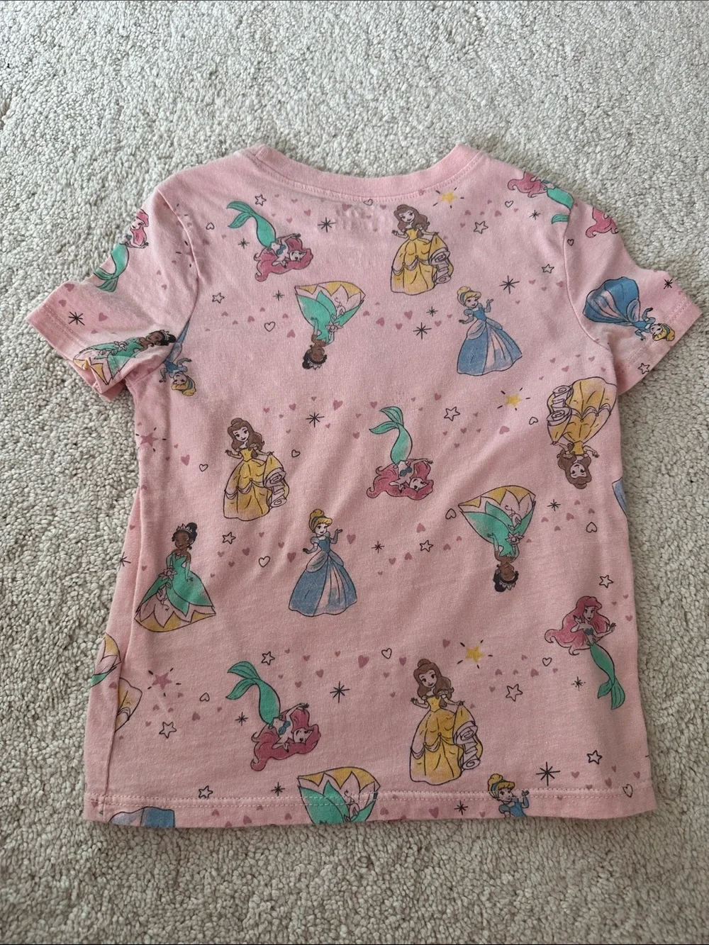 Disney Girls Pink and Light Gray Princess Short Sleeve Pajama Tops - 2 Pack